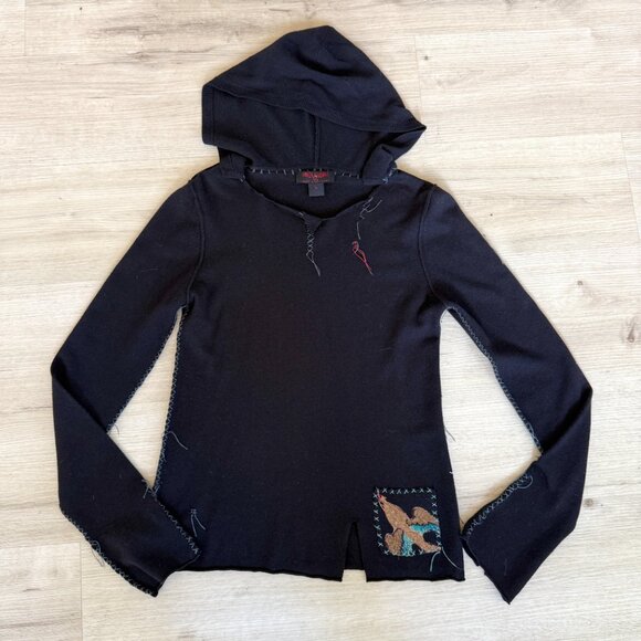 Raw 7 Vintage Cashmere Sweater Hoodie Black Retro Y2K Distressed Large - Picture 1 of 10
